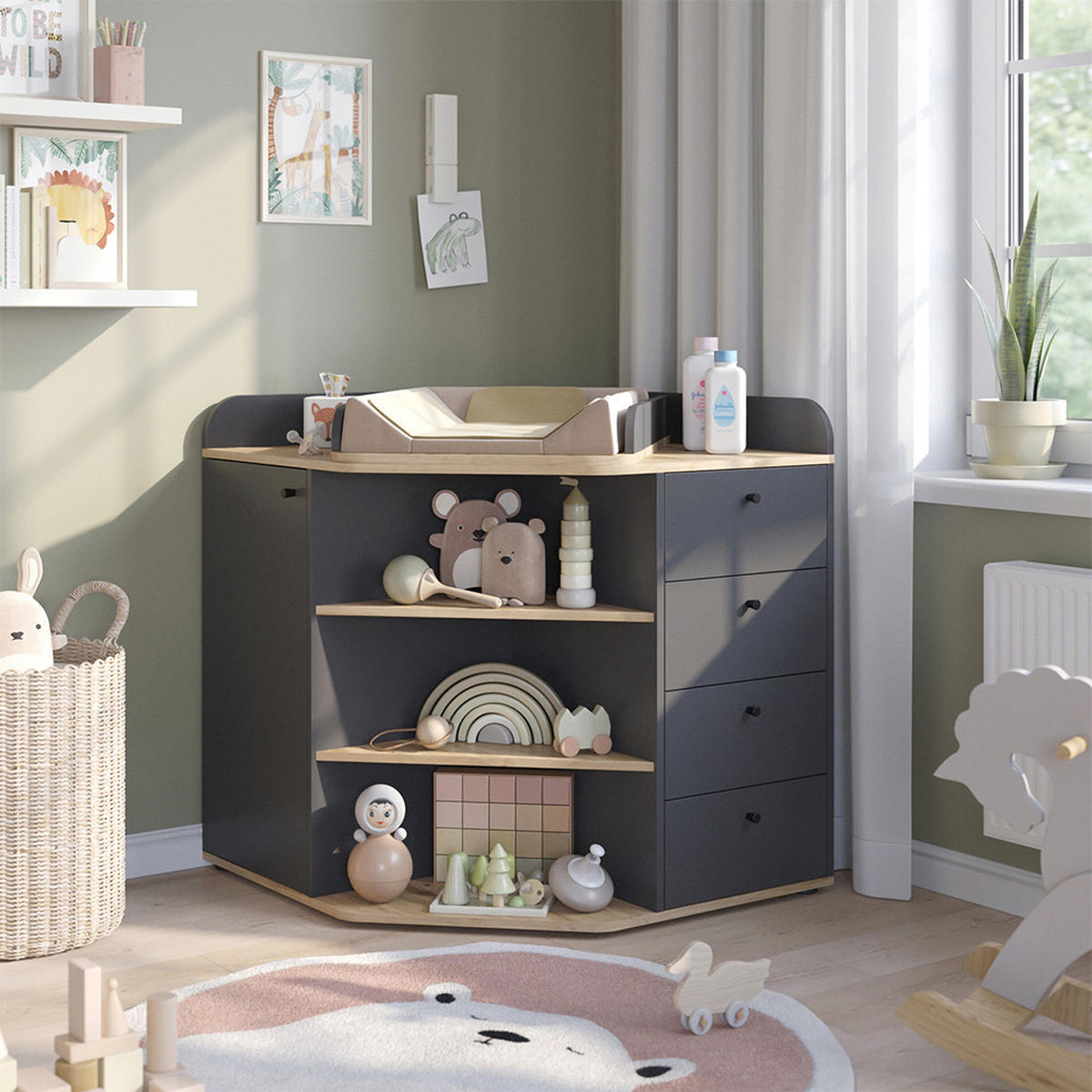 WICKELKOMMODE Aria Anthrazit 85 x 90 cm mit Regalen und 4 Schubladen - Anthrazit, Holzwerkstoff (85/90/85cm) - Vicco