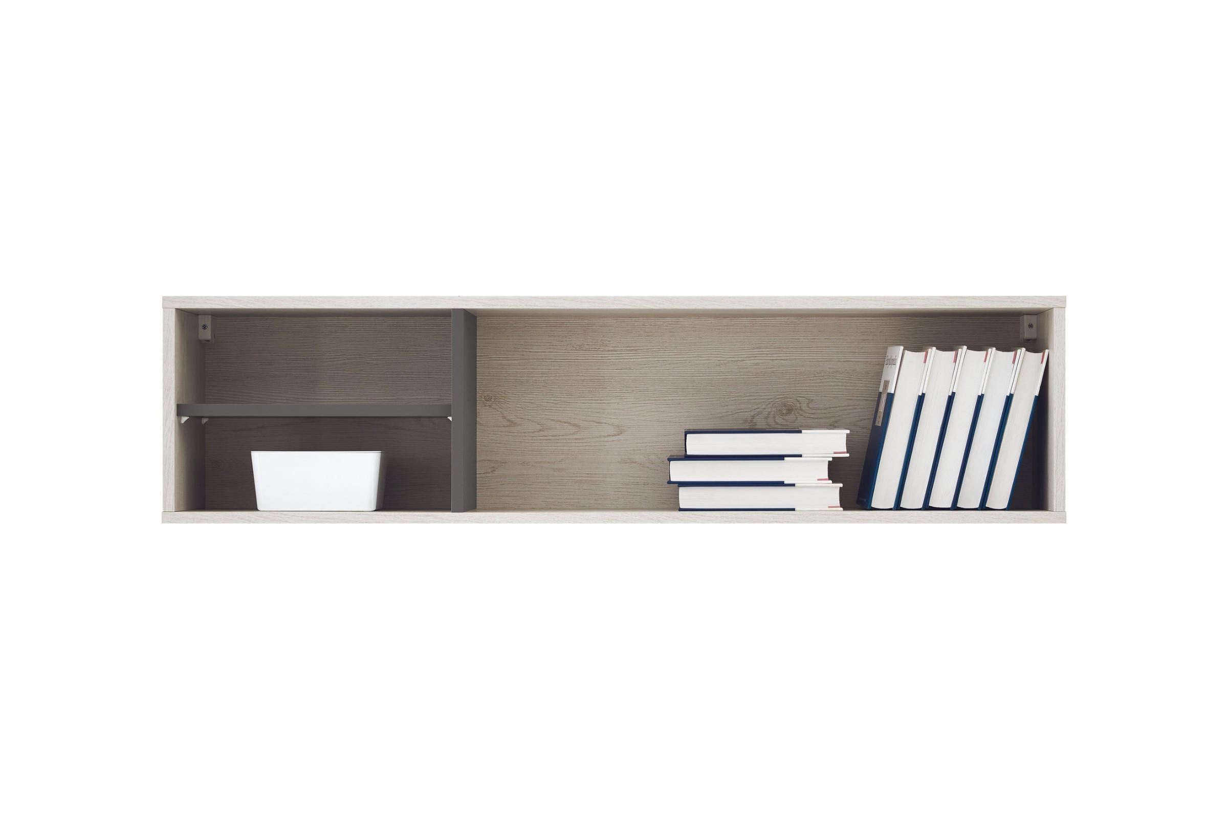 KINDER-WANDREGAL REMI 14 120 cm breit in Eichenweiß / Weiß Matt / Anthrazit - Eichefarben/Anthrazit, Holzwerkstoff (120/30/25cm) - Deine Möbel 24