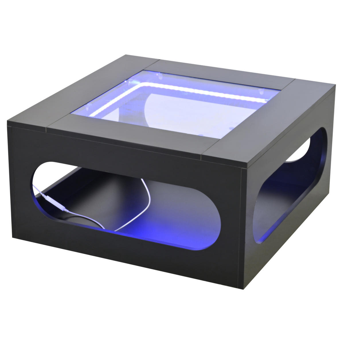 COUCHTISCH 70/70 cm mit LED-Beleuchtung und Ablagefach, Glasplatte, Schwarz - Schwarz, Holzwerkstoff (70/70/35cm) - BEAOK