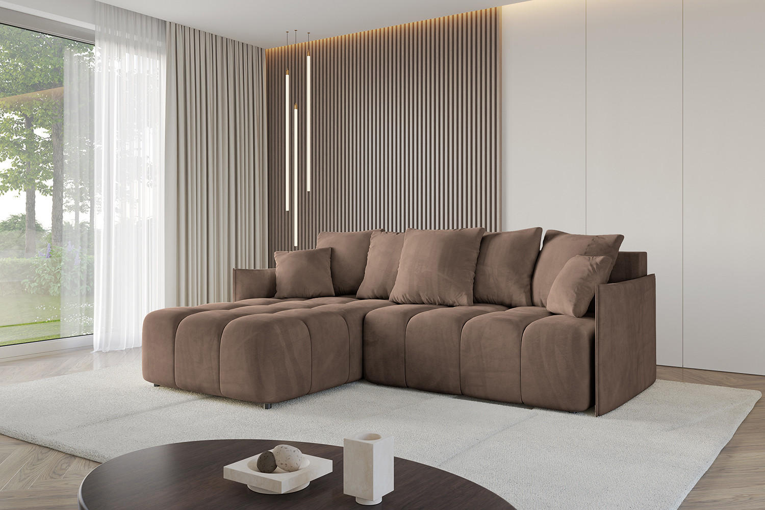 Thumbnail - Altdecor Ecksofa, Braun, Textil, 4-Sitzer, Ottomane links, 242x175 cm, Wohnzimmer, Sofas & Couches, Wohnlandschaften, Ec...