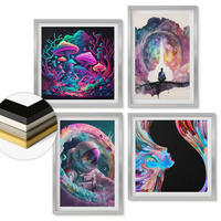 WANDBILDER 4er Set - 50x50 cm & 40x60 cm Silberner Rahmen - Farbenfrohe Fantasy-Kunstillustrationen - Silberfarben, Kunststoff (50/50cm) - ArtPrintCave