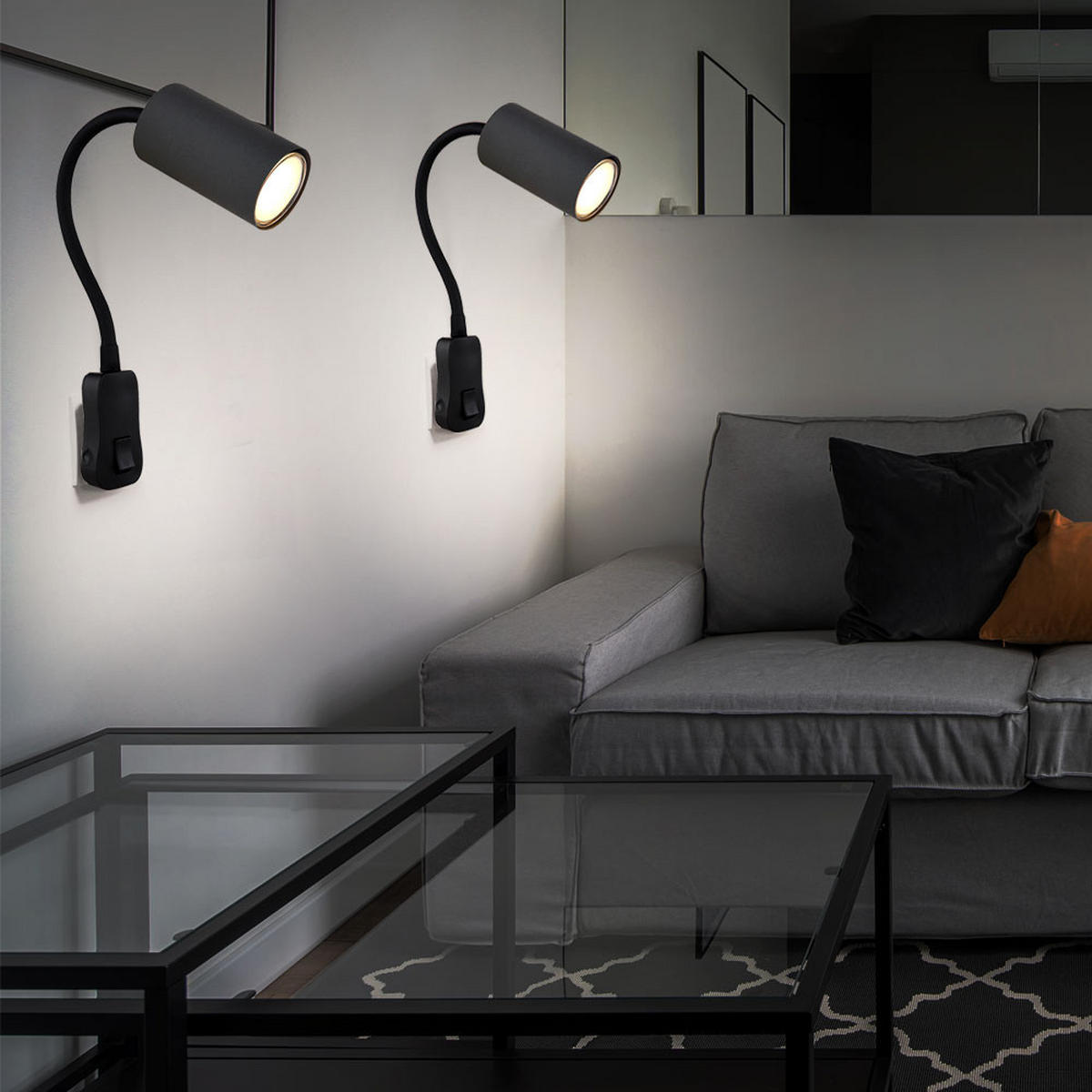 WANDLEUCHTE Metall Schwarz Schwanenhals 2er Set - Schwarz, Metall (5.5/43/32cm) - Globo Lighting