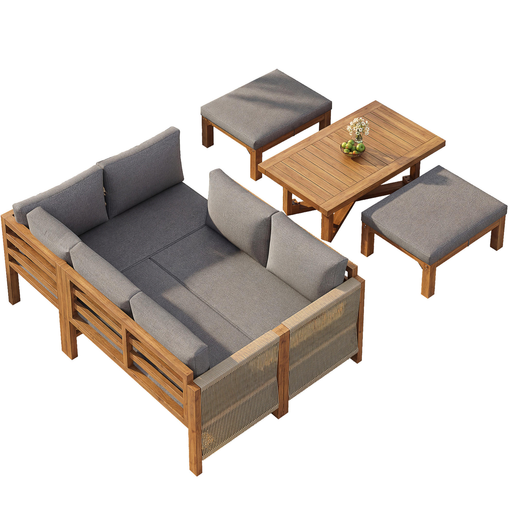 GARTENMÖBEL-SET 227/175/67 cm grau aus Akazienholz mit modularem Aufbau - Grau, Holzwerkstoff - OKWISH