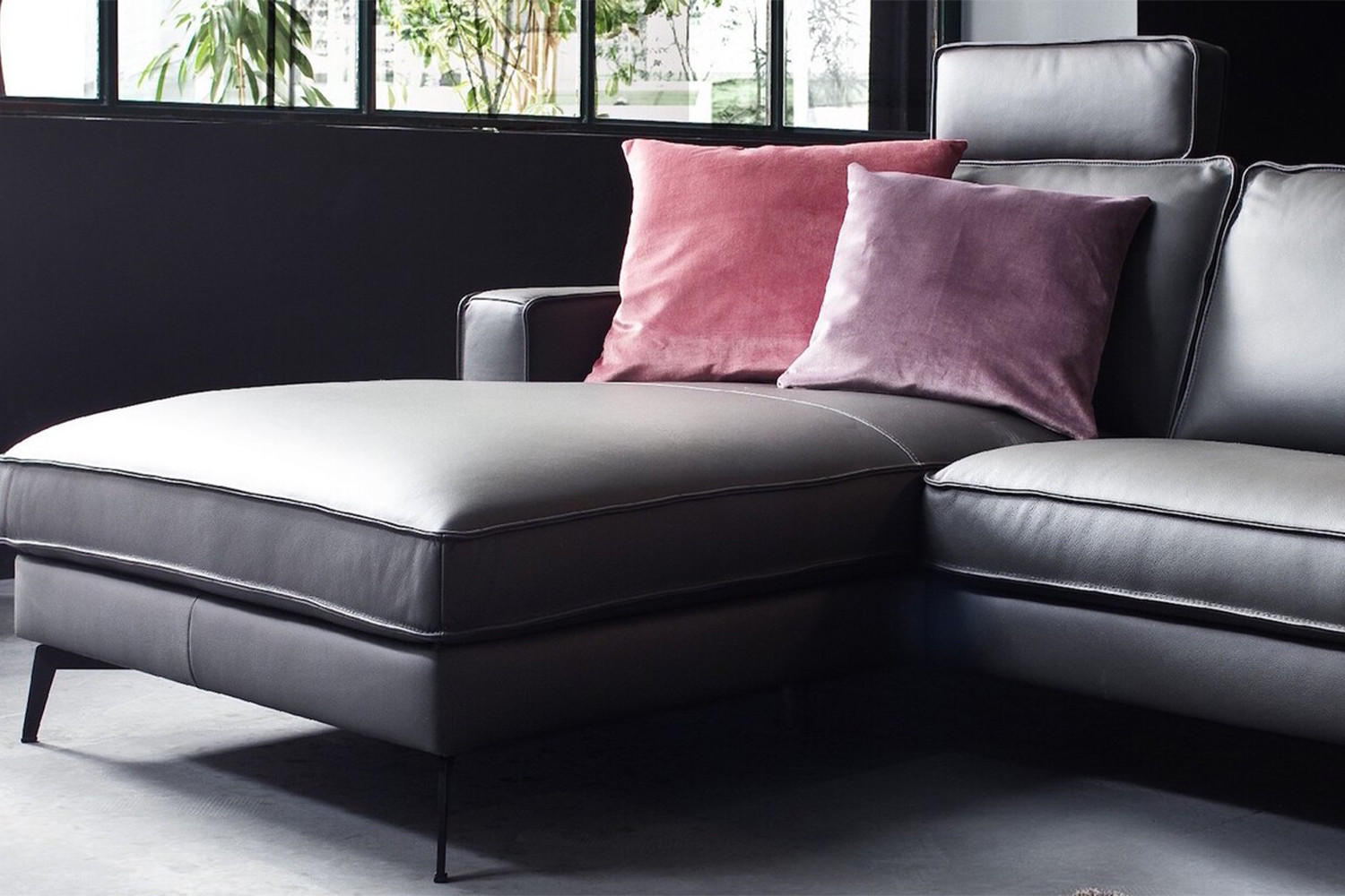 ECKSOFA LUGA Anthrazit Leder - Anthrazit/Schwarz, Leder (276/177cm) - KAWOLA