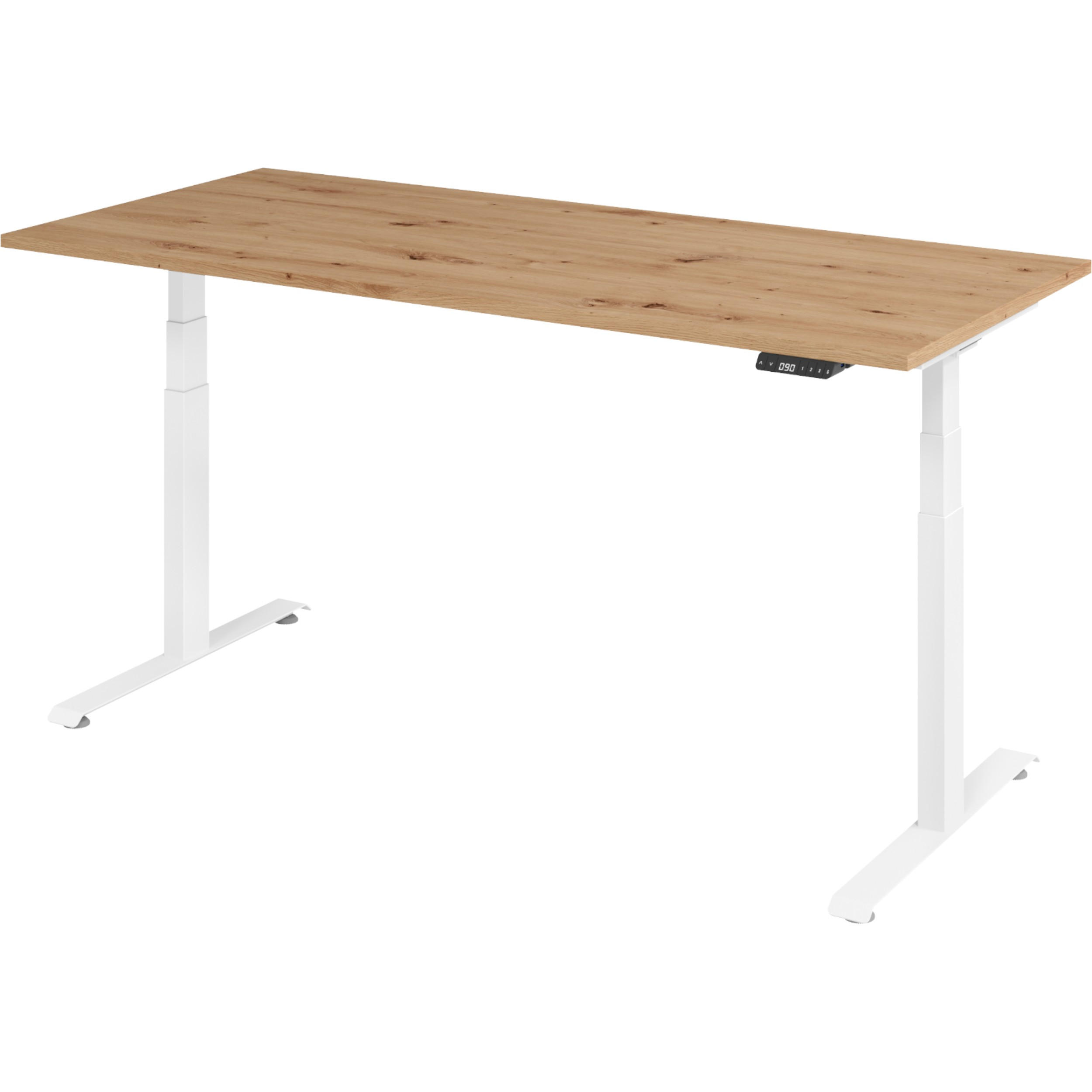 SCHREIBTISCH elektrisch 80/180/74 cm in Wildeiche/Weiß - Wildeiche/Weiß, Holzwerkstoff (80/180/74cm) - bümö