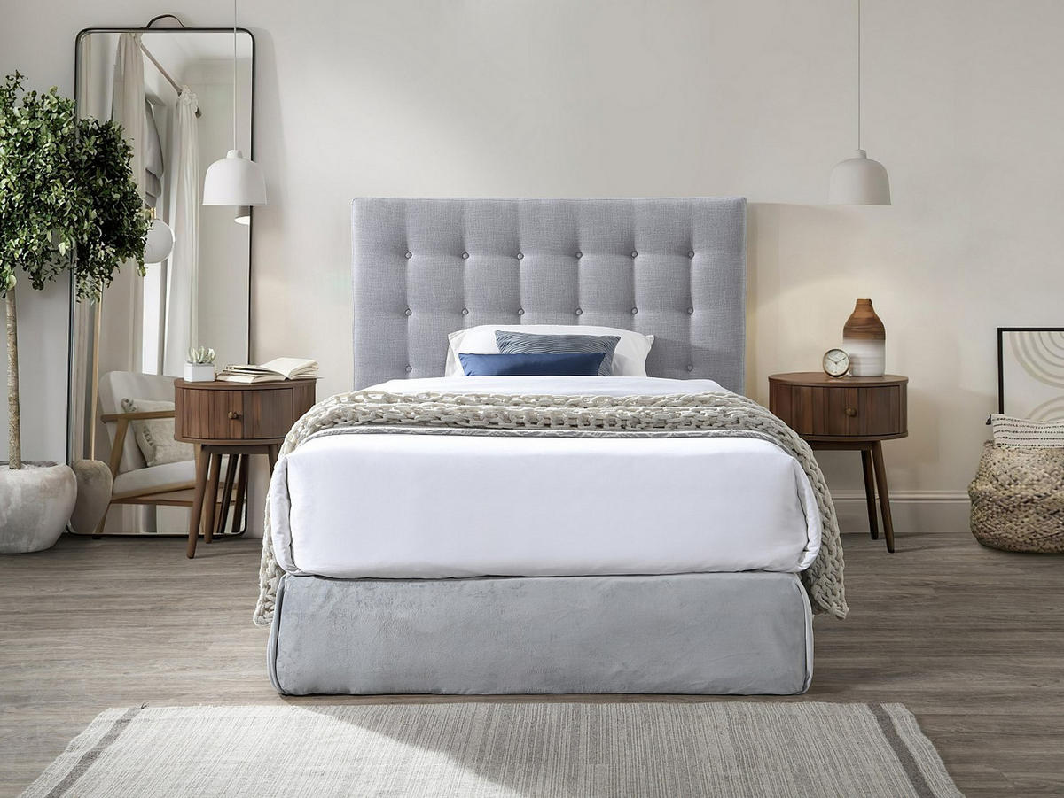 POLSTER-BETTKOPFTEIL - 140 cm - Stoff - Hellgrau - FRANCESCO - Hellgrau, Textil (144/125/9.5cm) - Vente-Unique