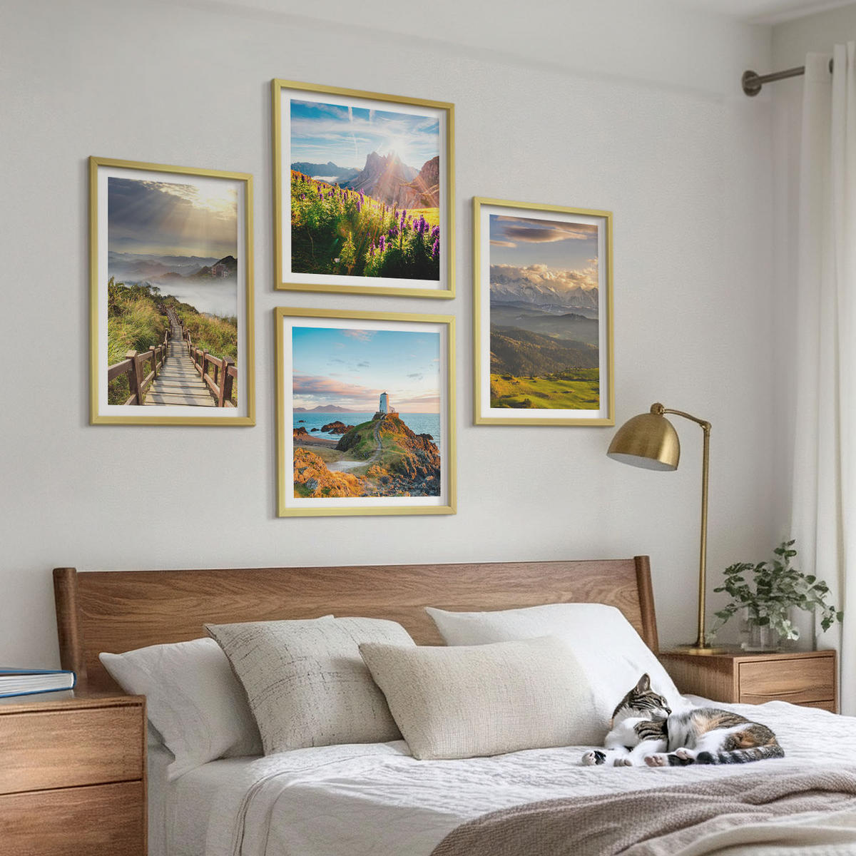 BILDER SET 4er Set - 50x50 cm & 40x60 cm Goldrahmen - Bergblumen Himmelsweg - Goldfarben, Kunststoff (50/50cm) - TULUP
