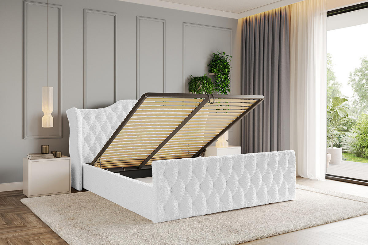 POLSTERBETT mit Bettkasten, Fußteil und Lattenrost, Boxbett mit Matratze H3/H4 - ZORAN-Z 140x200 Weiß - Weiß, Holzwerkstoff/Textil (140/200cm) - ALTDECOR