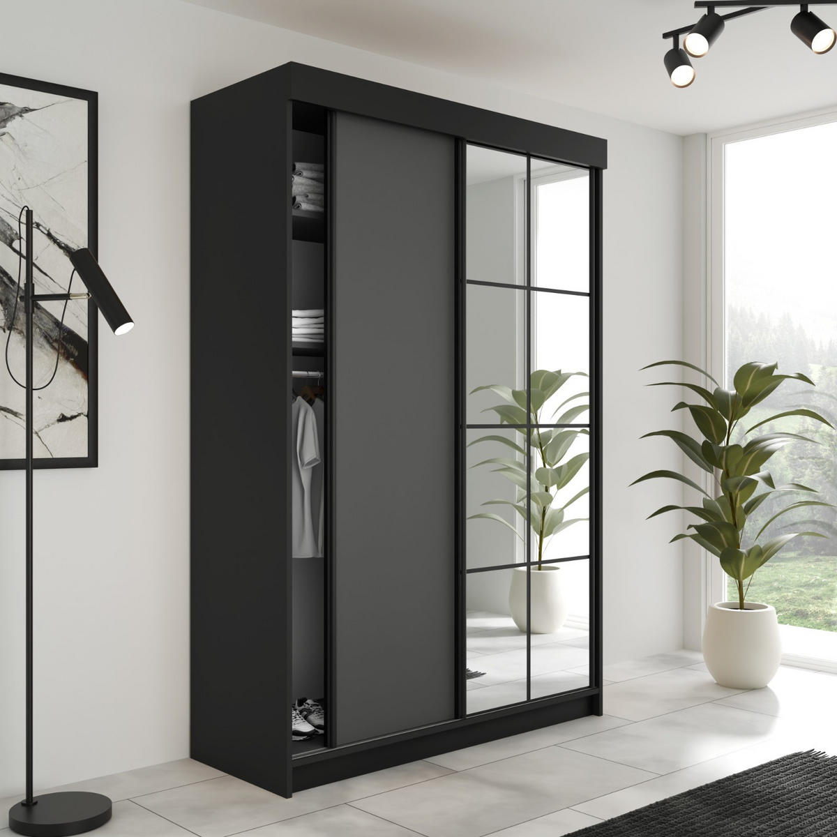 SCHIEBETÜRENSCHRANK LAMARO - 138x205x59 - Schwarz & Graphit - Schwarz/Graphitfarben, Holzwerkstoff (138/205/59cm) - Kier Furniture