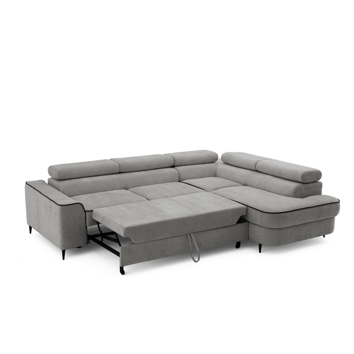 ECKSOFA EVER L Rechts mit Schlaffunktion 193x126 Chenille Grau - Schwarz/Grau, Holz/Textil (204/267cm) - Muffo