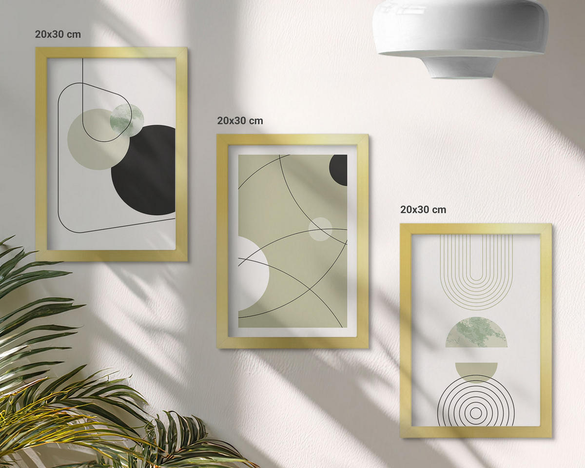 WANDBILDER 3er Set - 20x30 cm Goldrahmen - Abstrakte Formen und Farben - Goldfarben, Kunststoff (20/30cm) - ArtPrintCave