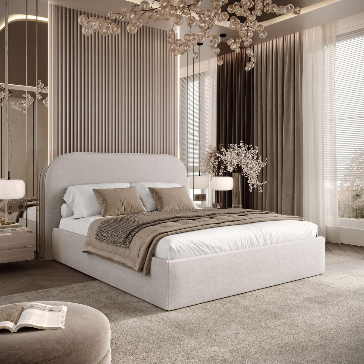 POLSTERBETT OLIMPIA mit Bettkasten 120x200, Perfect Harmony 01 - Naturfarben, Textil (120/200cm) - Lookway