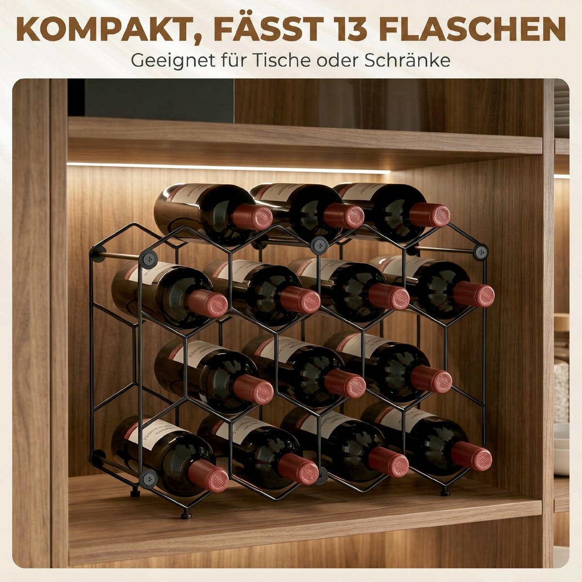 WEINREGAL Metall Schwarz - Schwarz, Metall (15.5/31/43cm) - HOMCOM