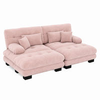 SOFA modular mit Ottomans Chenille Pink - Pink, Kunststoff (145/81/220cm) - Meubliv