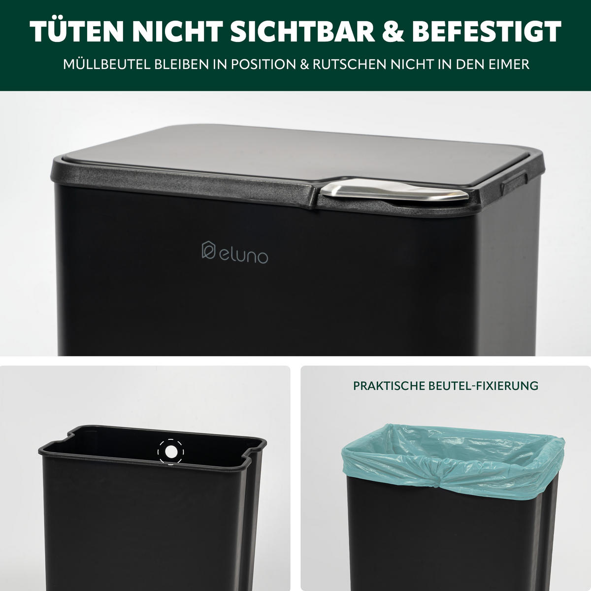 ABFALLEIMER, 30 Liter, aus Metall, schwarz - Schwarz, Metall (40.5/67/31cm) - eluno