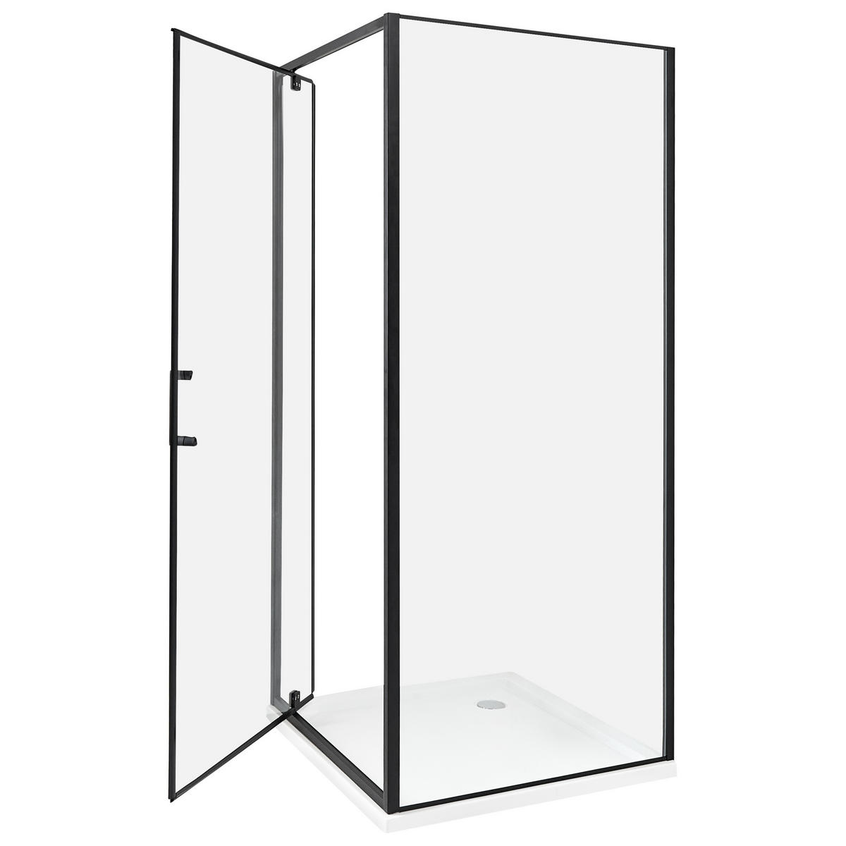 SPRCHOVÝ KOUT 80/80/185 cm Černý Darli - černá/průhledná, sklo (80/80/185cm) - Beliani