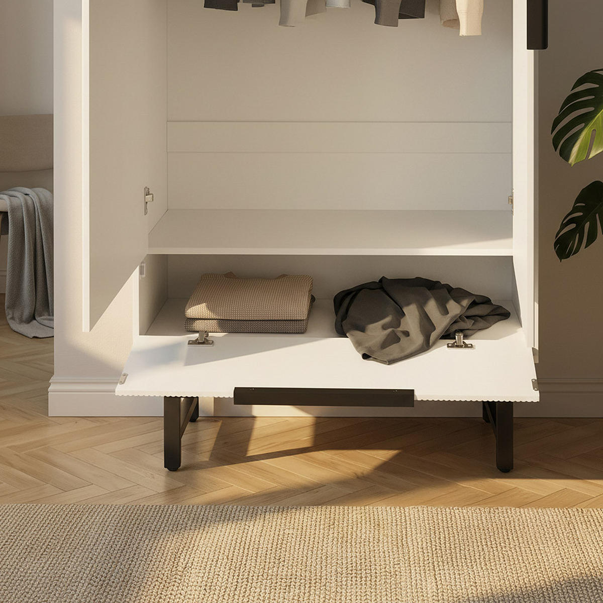 KLEIDERSCHRANK NYLA - Weiß, 100 x 200 cm - Weiß, Holzwerkstoff (100/200/40cm) - Home Deluxe
