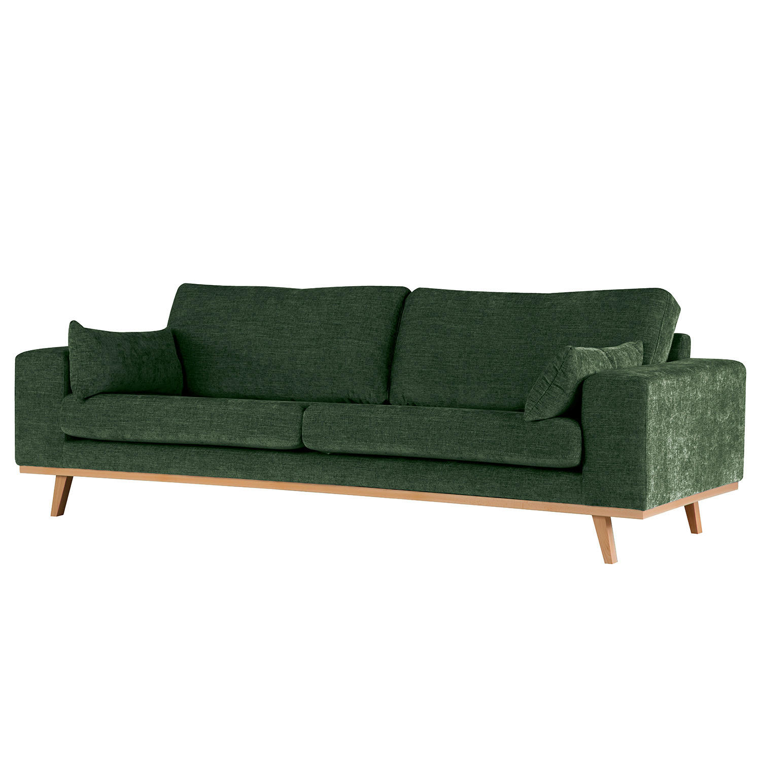 3-SITZER SOFA - Dunkelgrün/Buchefarben, Buchenholz/Textil (237/81/88cm) - home24