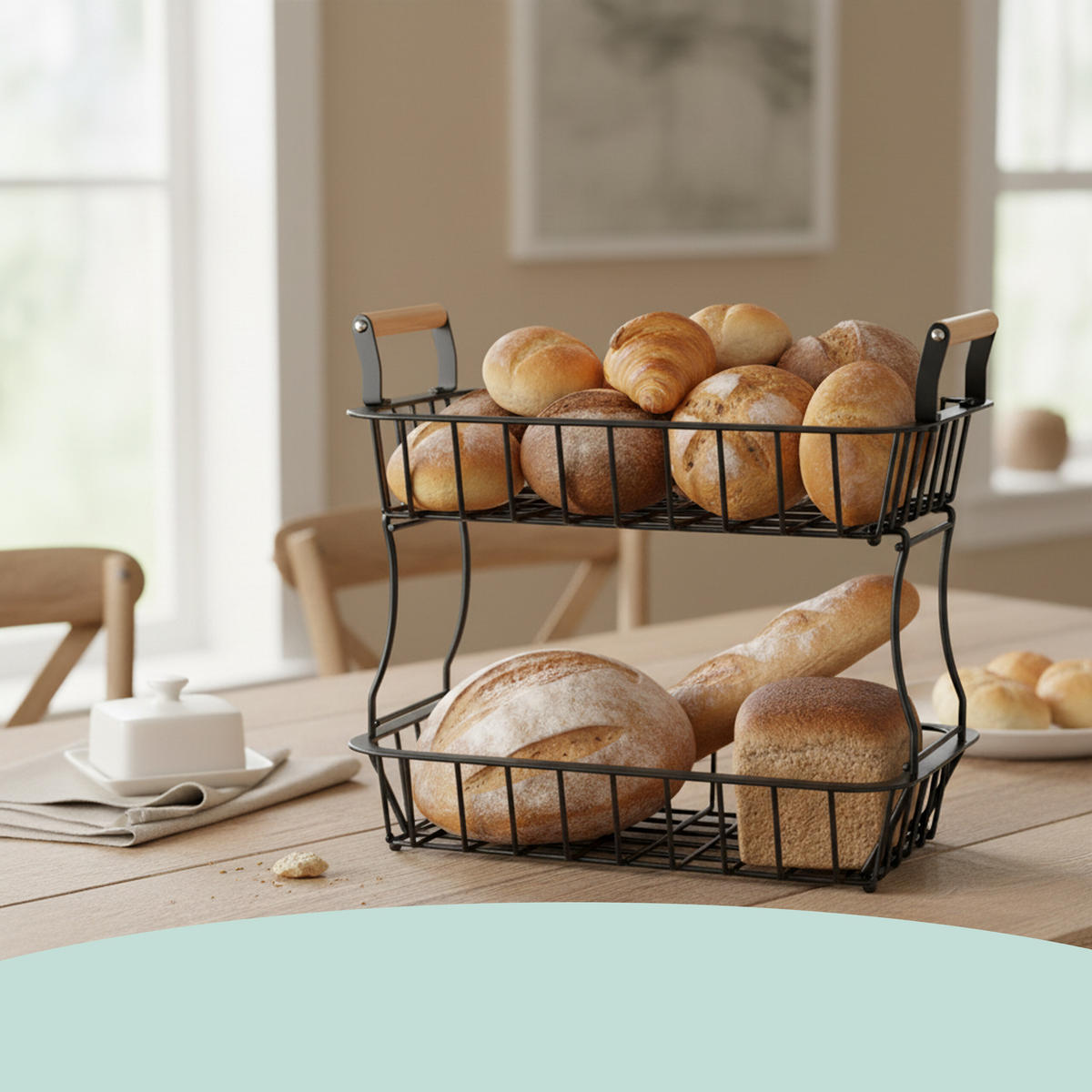 OBSTKORB - Schwarz, Holz/Metall (34cm) - Relaxdays