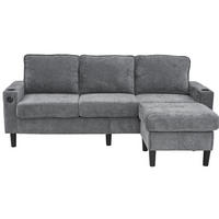 SOFA L-Form mit USB und Getränkehaltern 202 x 137 cm Leinen Grau - Grau, Textil (202/137cm) - IVMEU