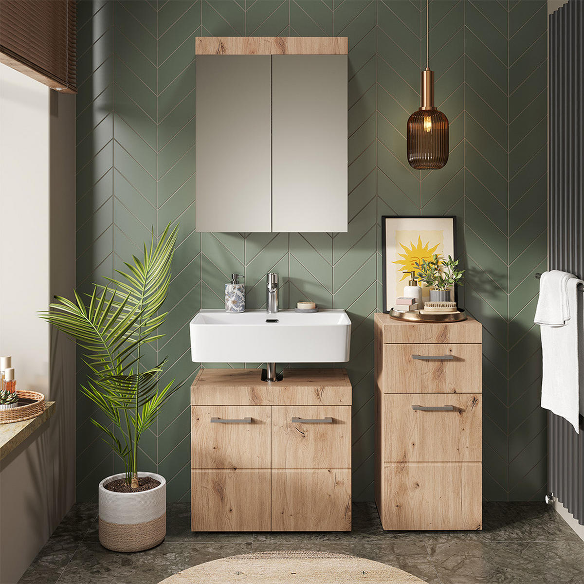 SADA NÁBYTKU DO KOUPELNY Luna Dub Wotan - dub Wotan, kompozitní dřevo (60/56/34cm) - Vicco