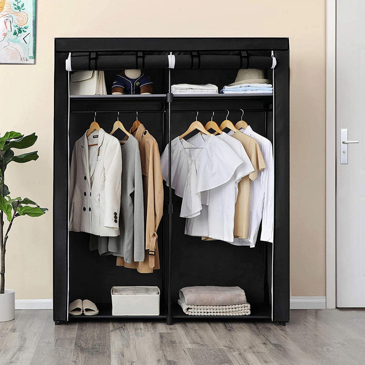 STOFFSCHRANK KLEIDERSCHRANK - Schwarz, Textil (43/140cm) - Hansiro