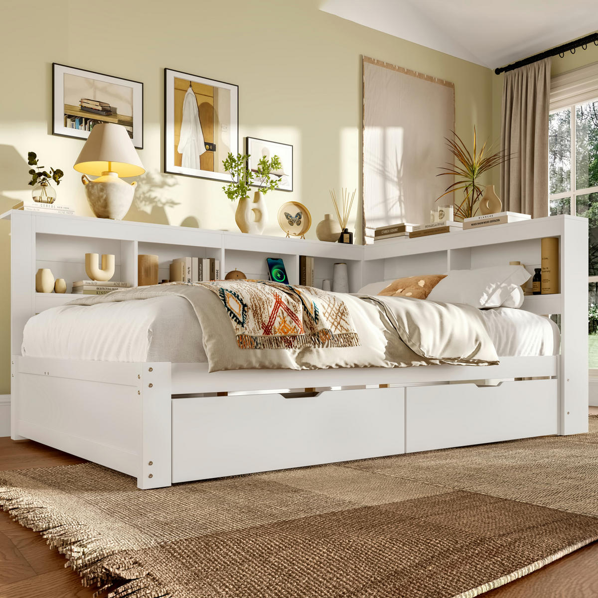 TAPECIRANI krevet na razvlačenje, 140/200 cm, MDF/borovo drvo, bijeli s USB - bijela, drvni materijal (140/200cm) - BEAOK
