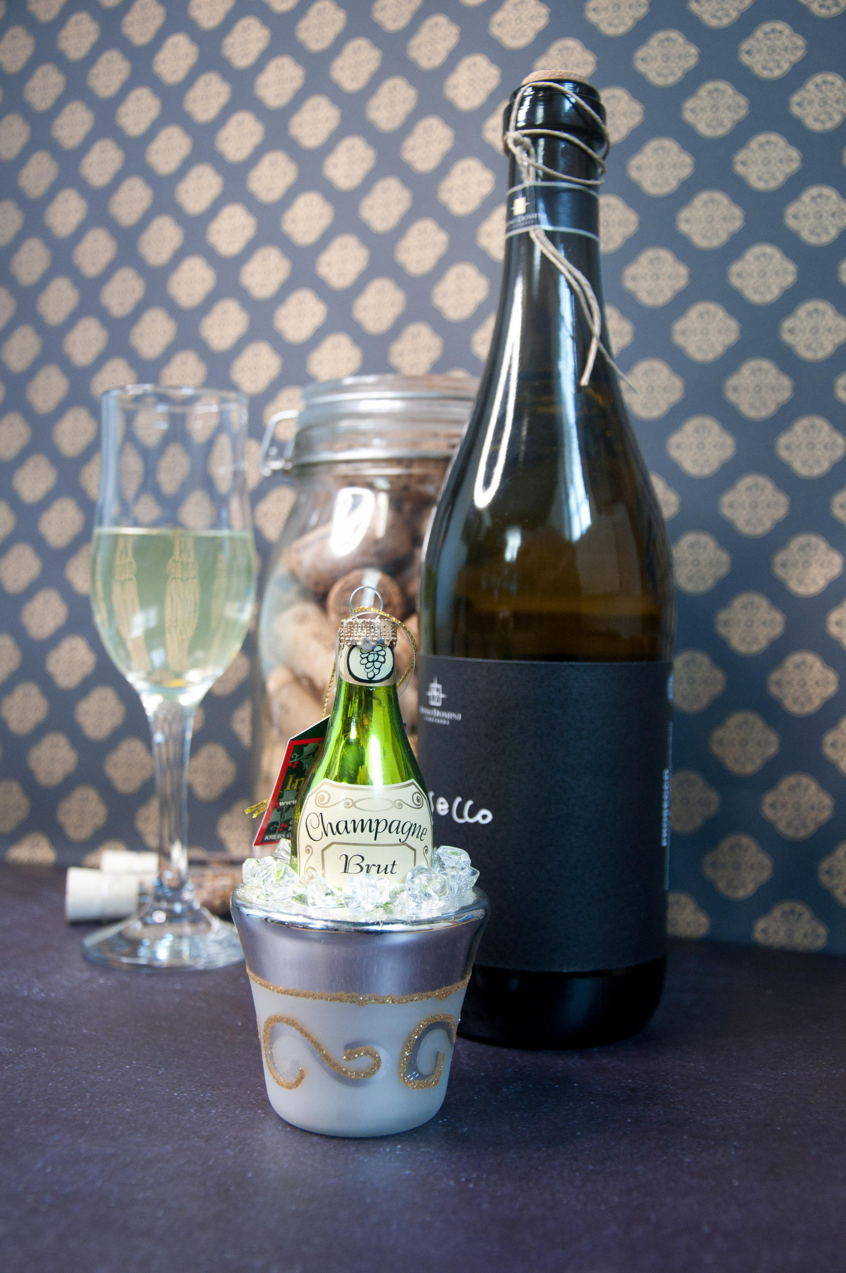 CHRISTBAUMSCHMUCK Champagner mit Kühler Silberfarbig 13cm (Glas / 1 Stk.) - Silberfarben, Glas (7/13/7cm) - Krebs Glas Lauscha