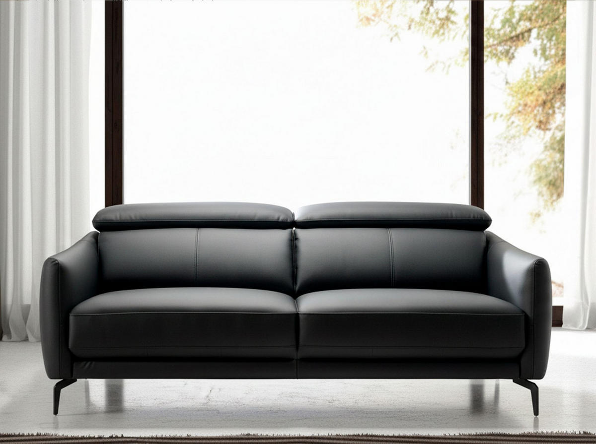 SOFA Schwarzes Ledersofa 3-sitzig 197/100/94 cm - Schwarz, Leder (197/94/100cm) - ANGEL CERDA