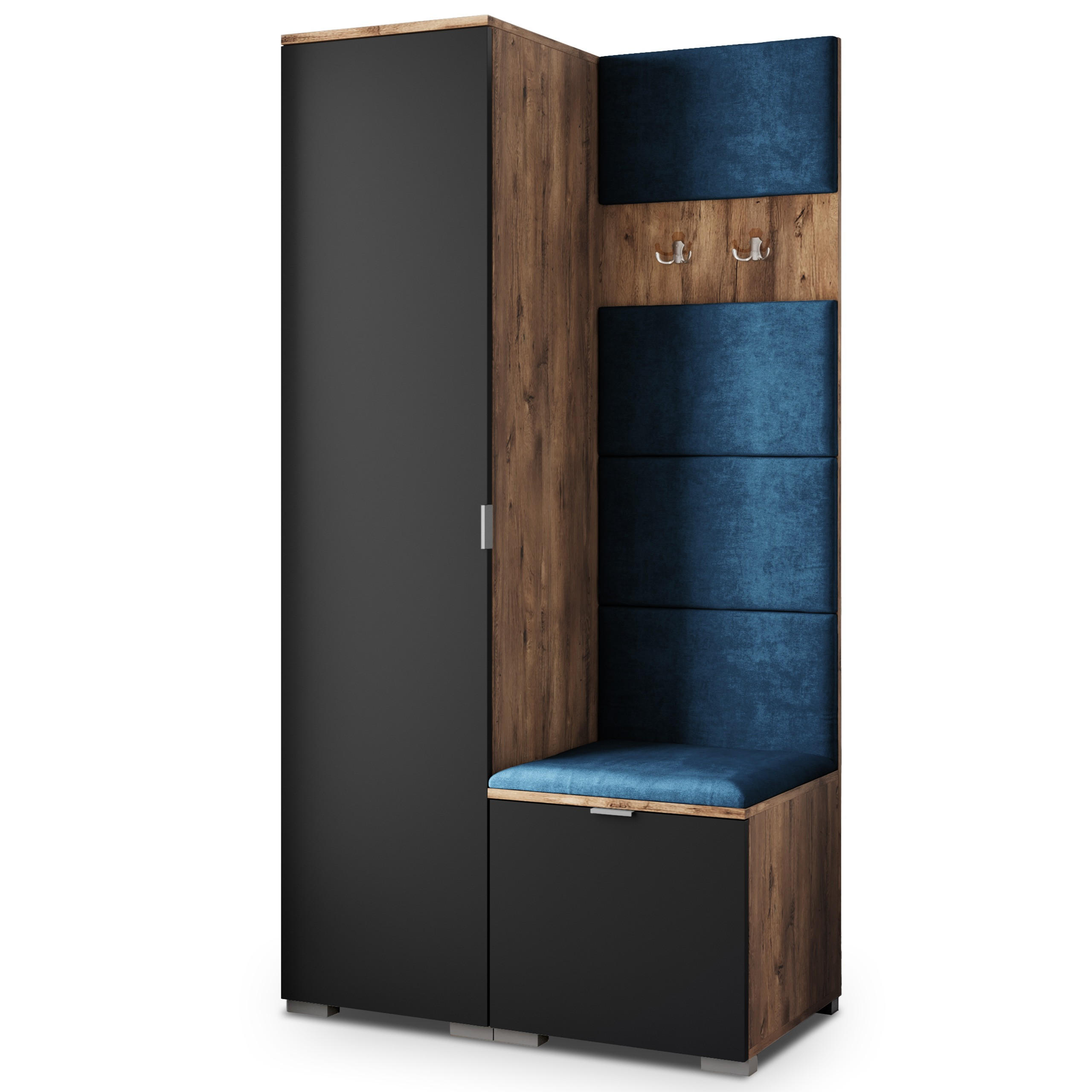 Masseno Garderobenschrank Eiche, Schwarz, Blau 95x181x51 cm