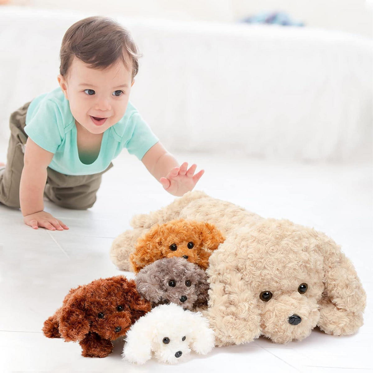 STOFFTIER Hund 60 cm mit 4 Babys im Bauch Dunkel Braun - Multicolor, Textil (15/10cm)