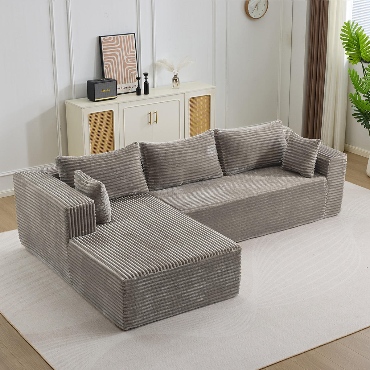 ECKSOFA 279/179/83 cm Grau Cord mit Chaiselongue - Grau, Textil (179/83/279cm) - Oxeza