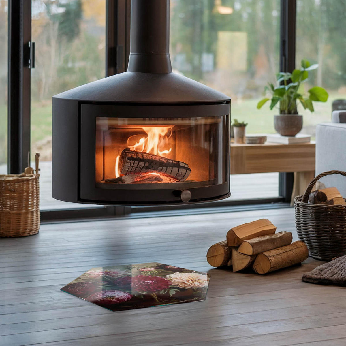 GLASPLATTE für Kamin h40 cm - Weinrot, Glas (40/40/0.4cm) - TULUP