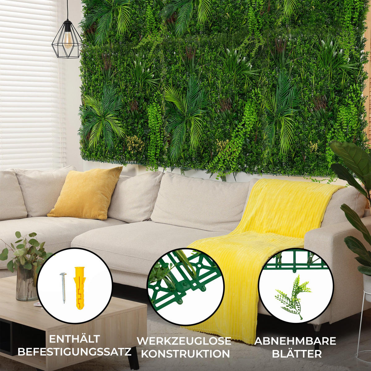 WANDFLIESE Mira Künstliche Pflanze 100 cm x 100 cm - Grün, Kunststoff (100cm)