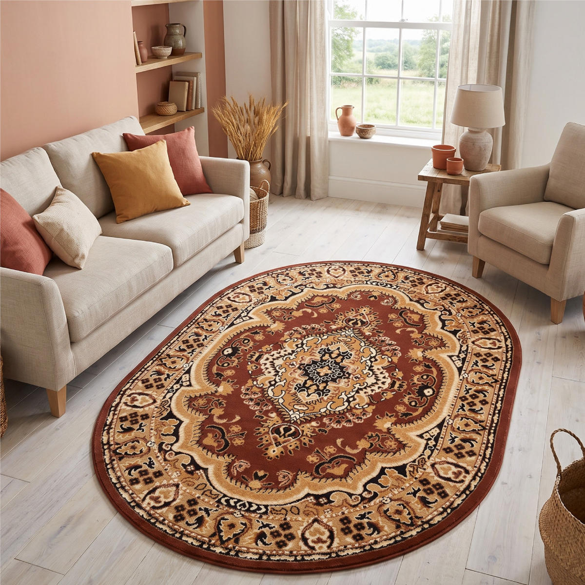 TEPPICH ATLAS oval braun medaillon 160/220 cm - Braun, Textil (160/220cm) - Tapiso