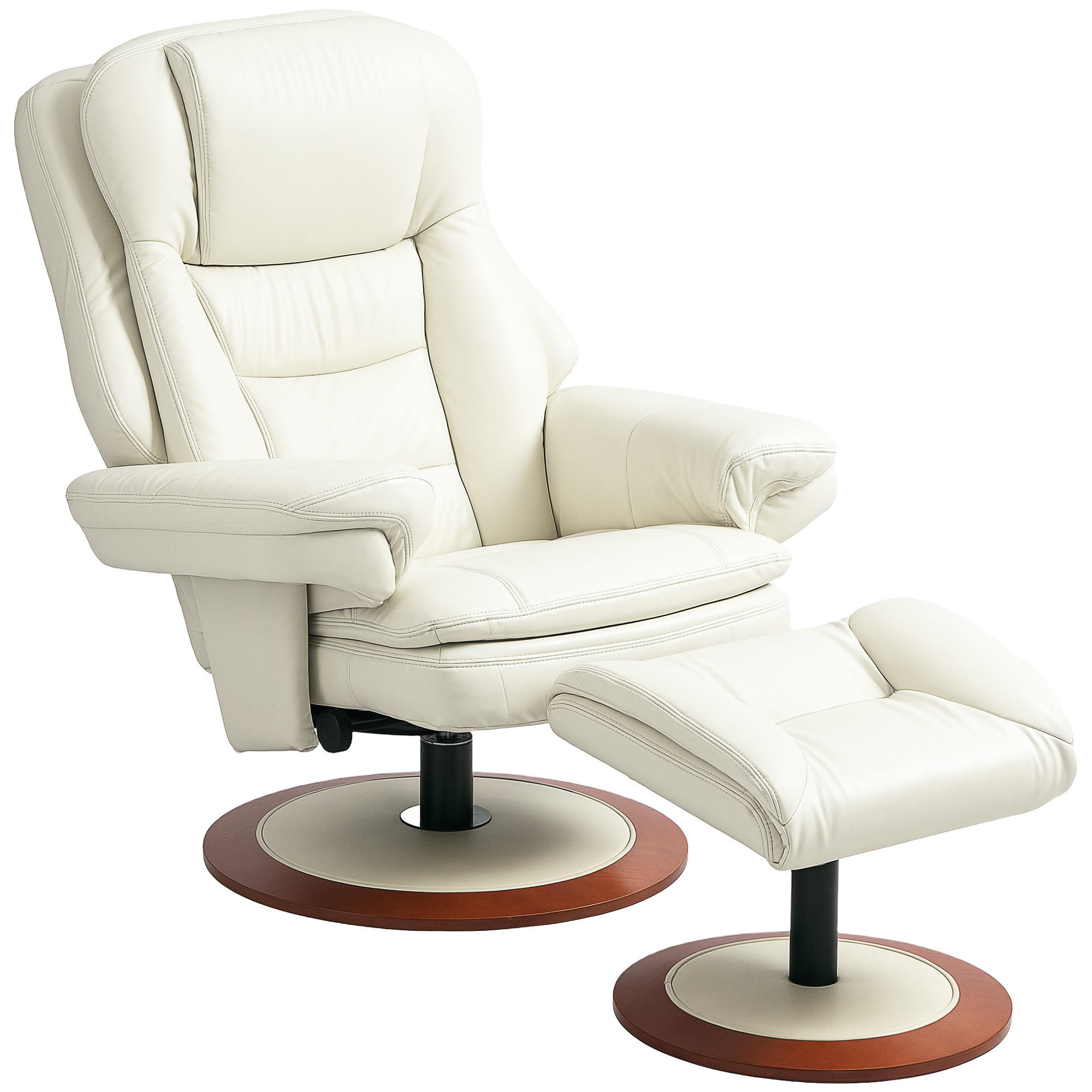 RELAXSESSEL mit Hocker, Liegesessel bis 150 kg, Cremeweiß - Beige, Leder (98/104/94cm) - HOMCOM