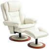 RELAXSESSEL mit Hocker, Liegesessel bis 150 kg, Cremeweiß - Beige, Leder (98/104/94cm) - HOMCOM