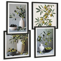 BILDER SET 4er Set - 50x50 cm & 40x60 cm Schwarzer Rahmen - Oliven in Vasen in gedeckten Farben - Schwarz, Kunststoff (50/50cm) - TULUP