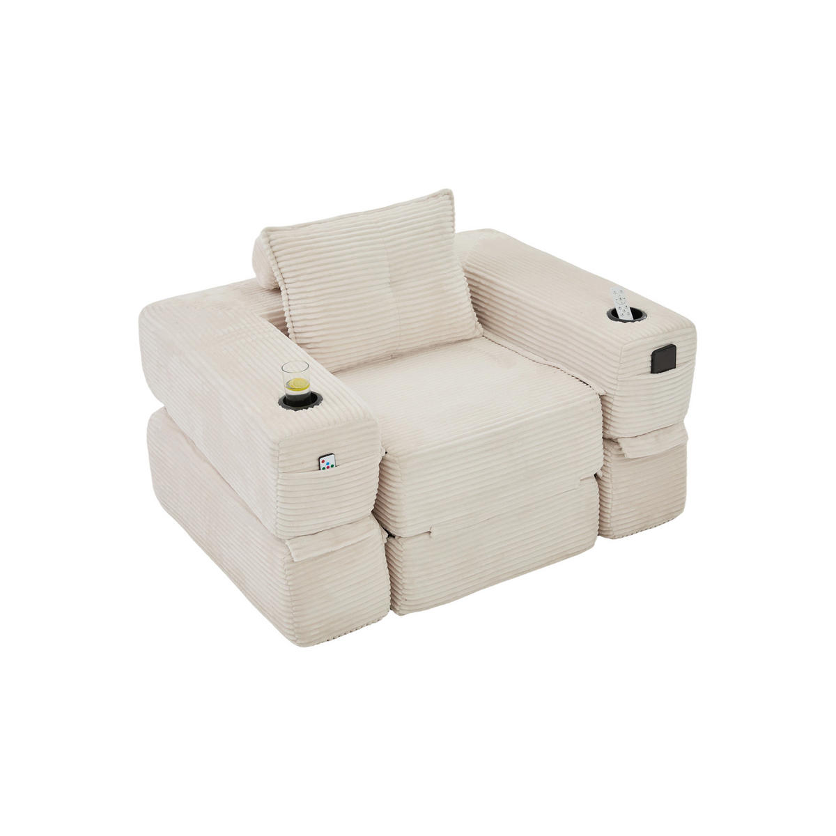 SCHLAFSOFA DE-33602 mit Federkern und Getränkehalter Beige - Beige, Textil (122/80/98cm) - ComfortXL