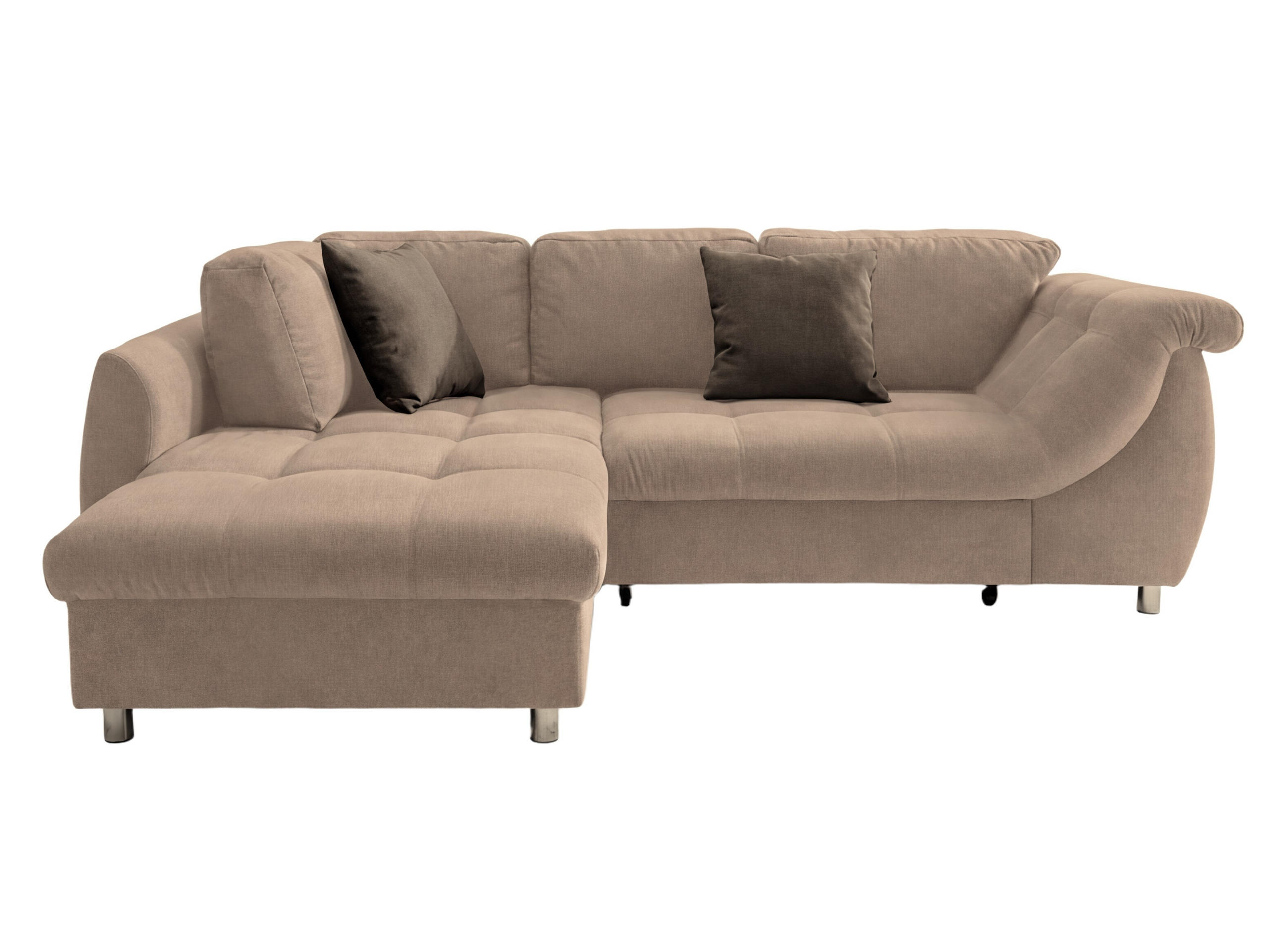ECKSOFA mit Schlaffunktion, Wellenunterfederung, Ottomane links B250/T190/H84 cm, Liegefl. 179x190 cm, Mikrofaser Hellbraun / 17012 - Hellbraun/Chromfarben, Textil/Metall (250/190cm) - luma-home