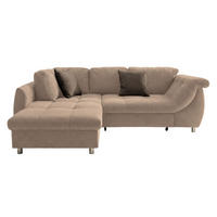 ECKSOFA mit Schlaffunktion, Wellenunterfederung, Ottomane links B250/T190/H84 cm, Liegefl. 179x190 cm, Mikrofaser Hellbraun / 17012 - Hellbraun/Chromfarben, Textil/Metall (250/190cm) - luma-home