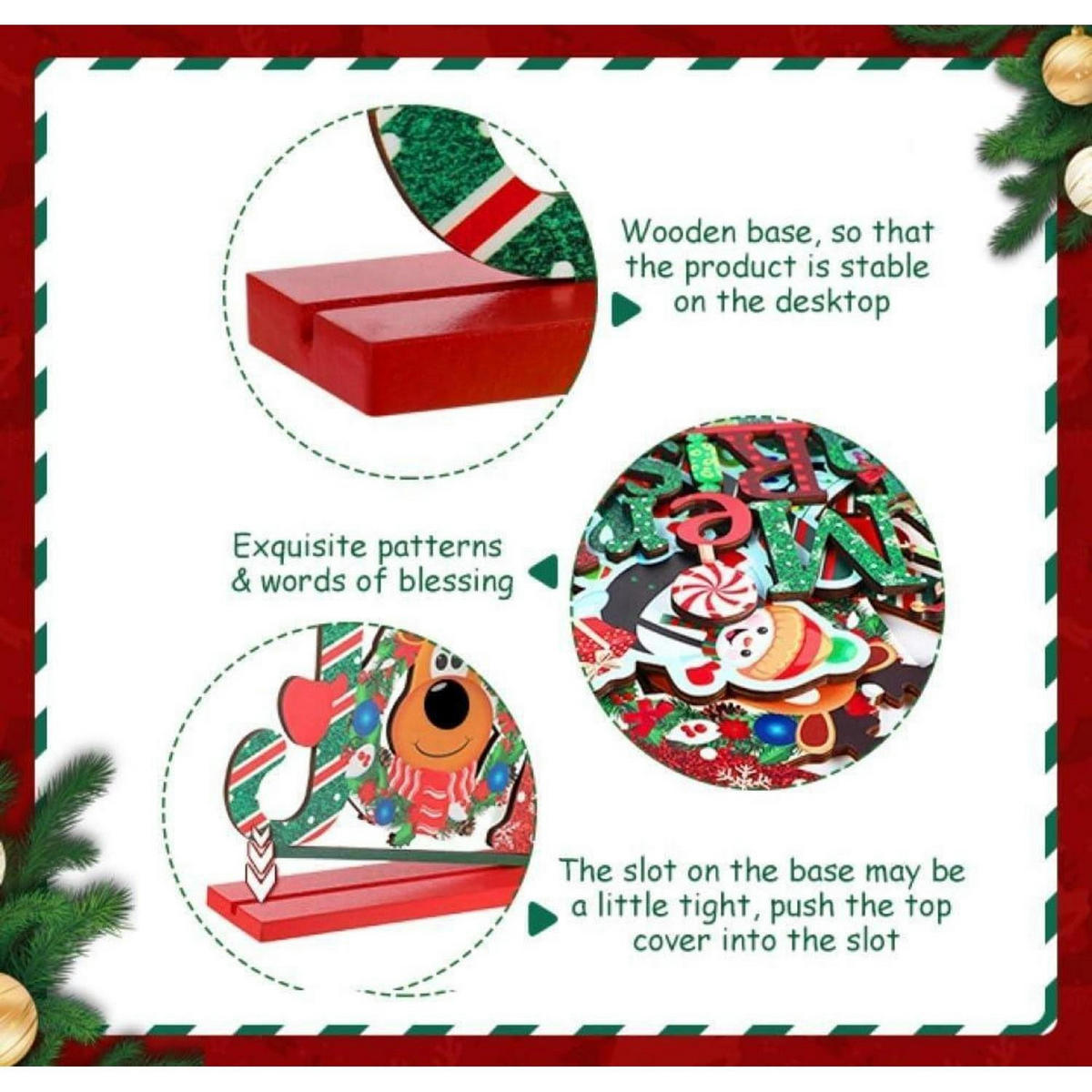 TISCHDEKORATION 3-teiliges Set Holz Weihnachten - Multicolor, Holz (20cm)