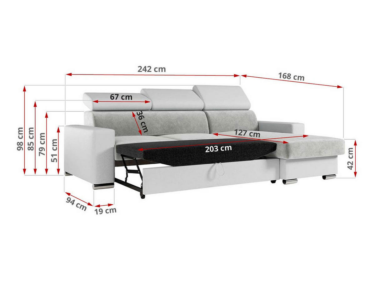 ECKSOFA FOX-L Hellgrau/Weiß - Silberfarben/Hellgrau, Kunststoff/Textil (242/168cm) - MKS