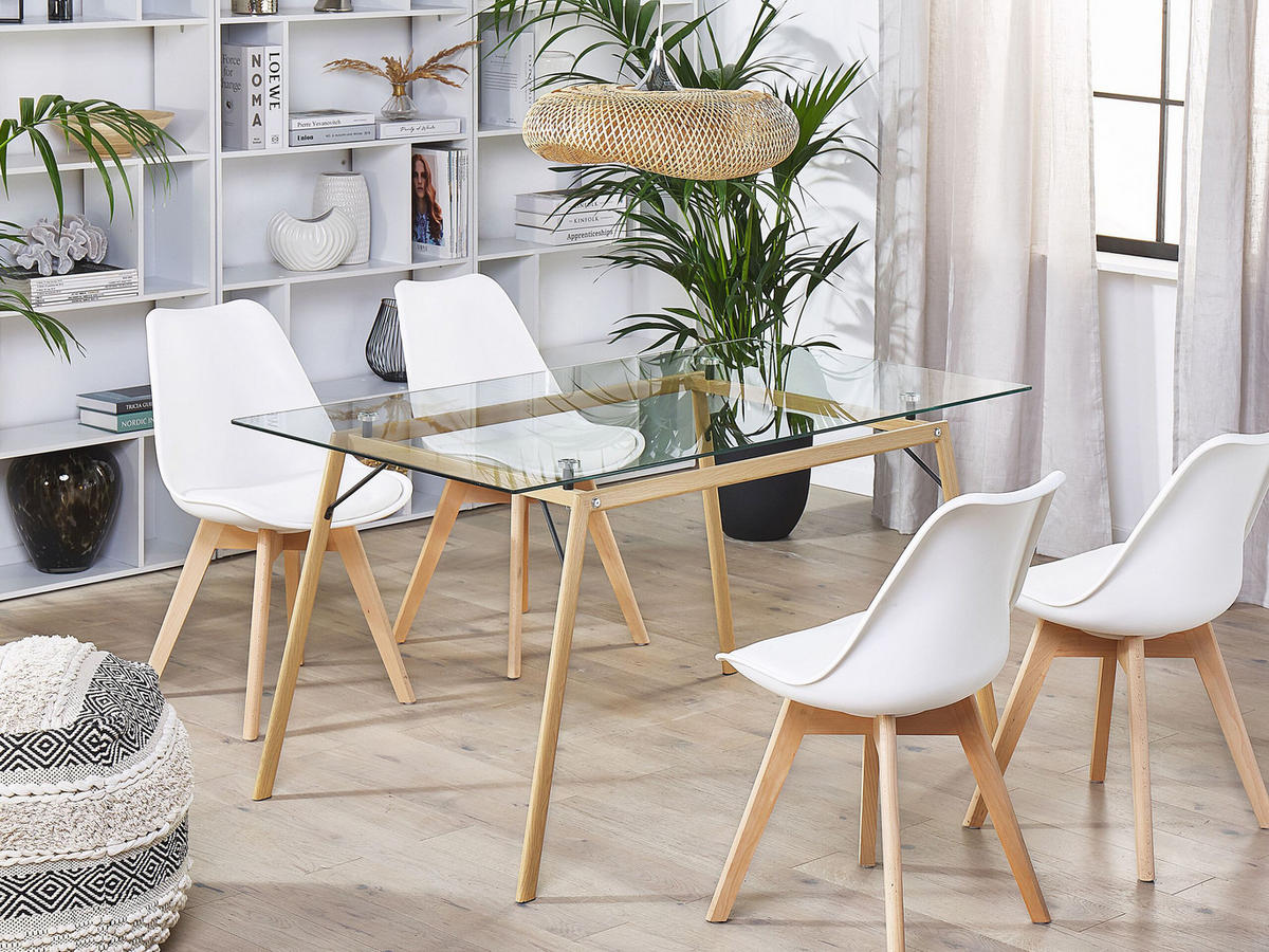 ESSTISCH 140/80/75 cm Transparent, Hellbraun Rechteckig Kamina - Transparent, Glas (140/80/75cm) - Beliani