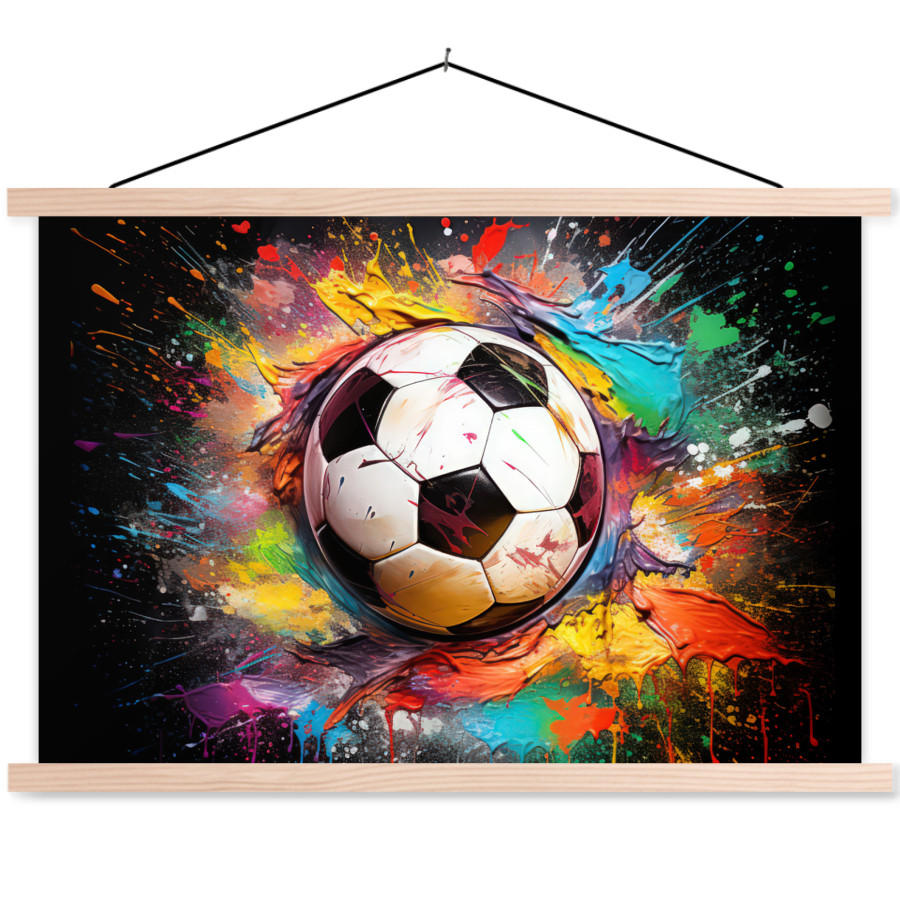 MuchoWow PLAKÁT S MAGNETICKOU LIŠTOU Fotbal - barva - barvy - černá - bílá 90x60 cm
