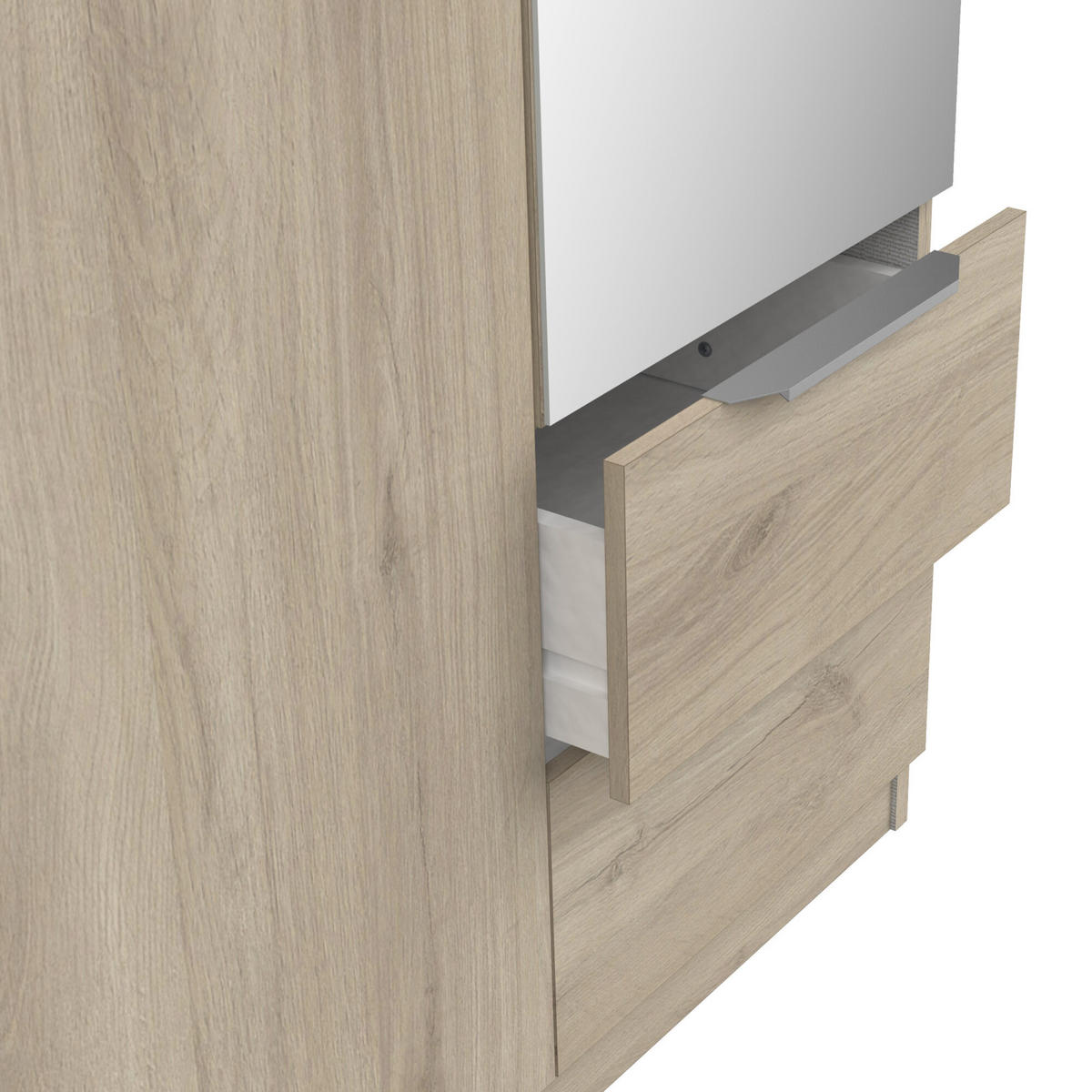 KLEIDERSCHRANK mit 3 Türen, 2 Schubladen und 1 Spiegel Ghost - L119,4 cm - Beige, Holz (119/203/51cm) - Demeyere