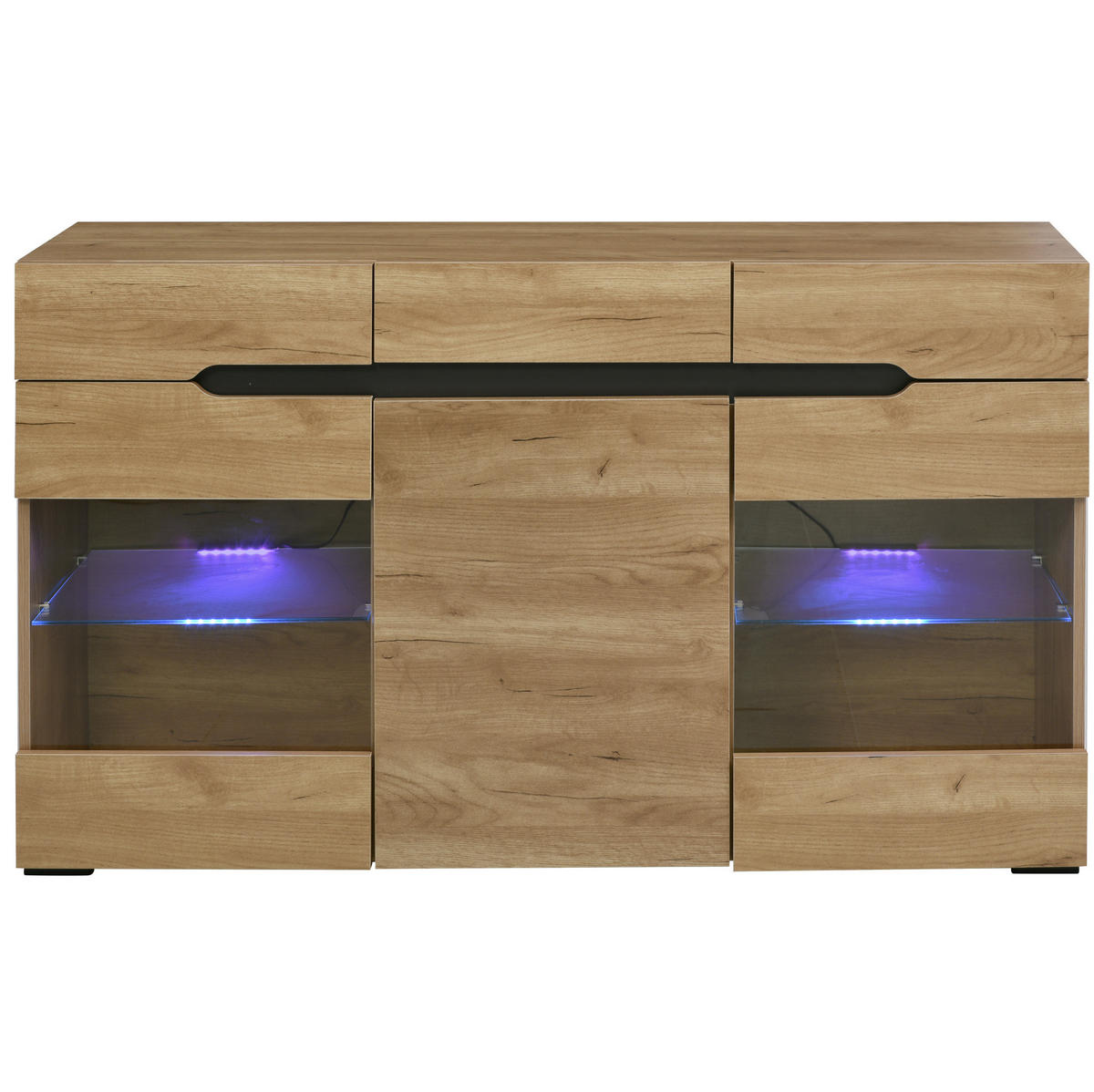 SIDEBOARD 140/35/80 cm in Eichefarben mit 3 Türen, 3 Schubladen und LED-Beleuchtung - Naturfarben, Holzwerkstoff (140/80/35cm) - Flora Grace