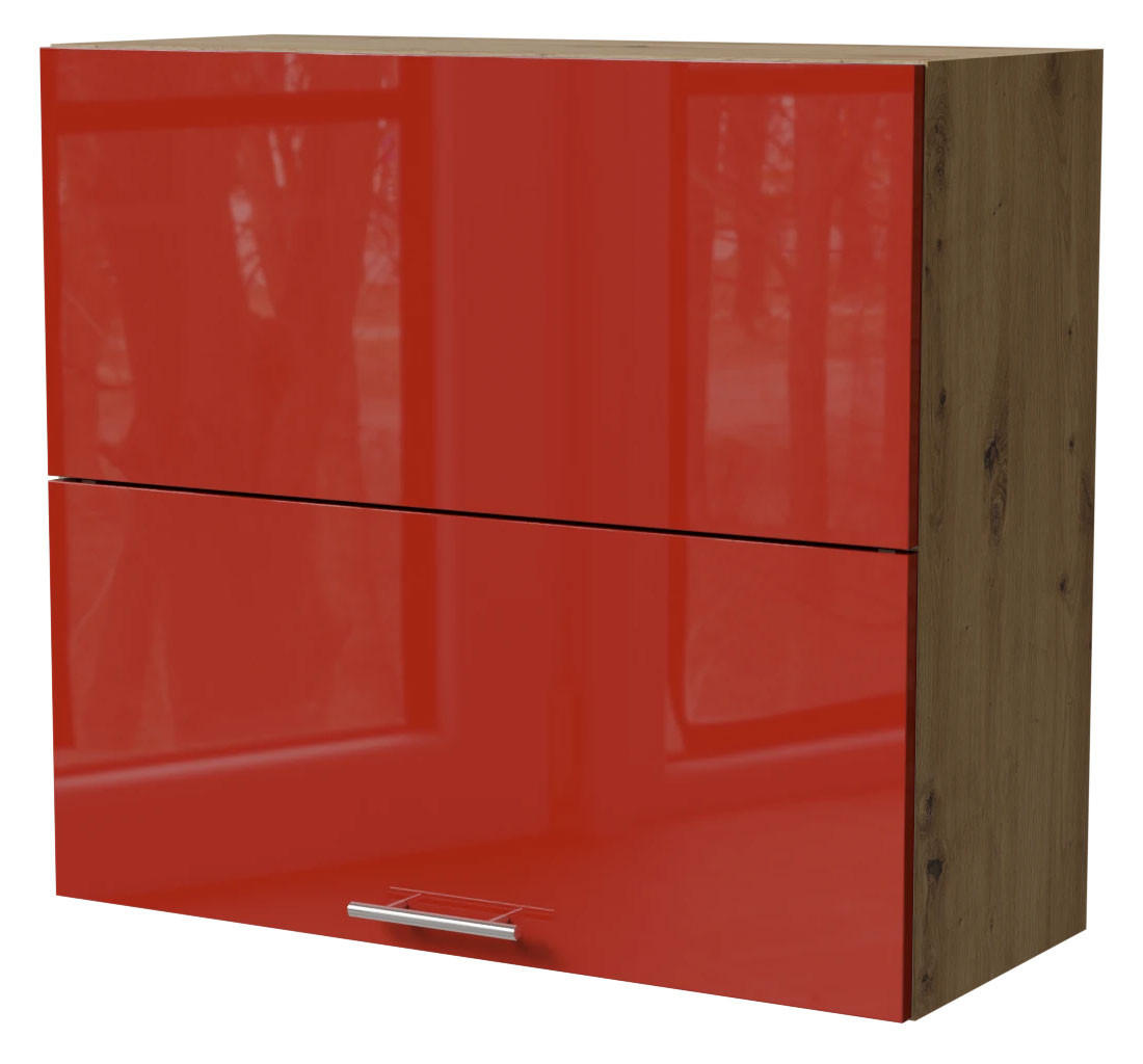 KLAPPHÄNGESCHRANK Brerra W8B/80-AV Eiche Artisan / RAL 3002 karminrot Hochglanz 80 / 32,5 / 72cm - Rot/Eiche Artisan, Holz/Holzwerkstoff (80/72/32.5cm) - Feldmann-Wohnen