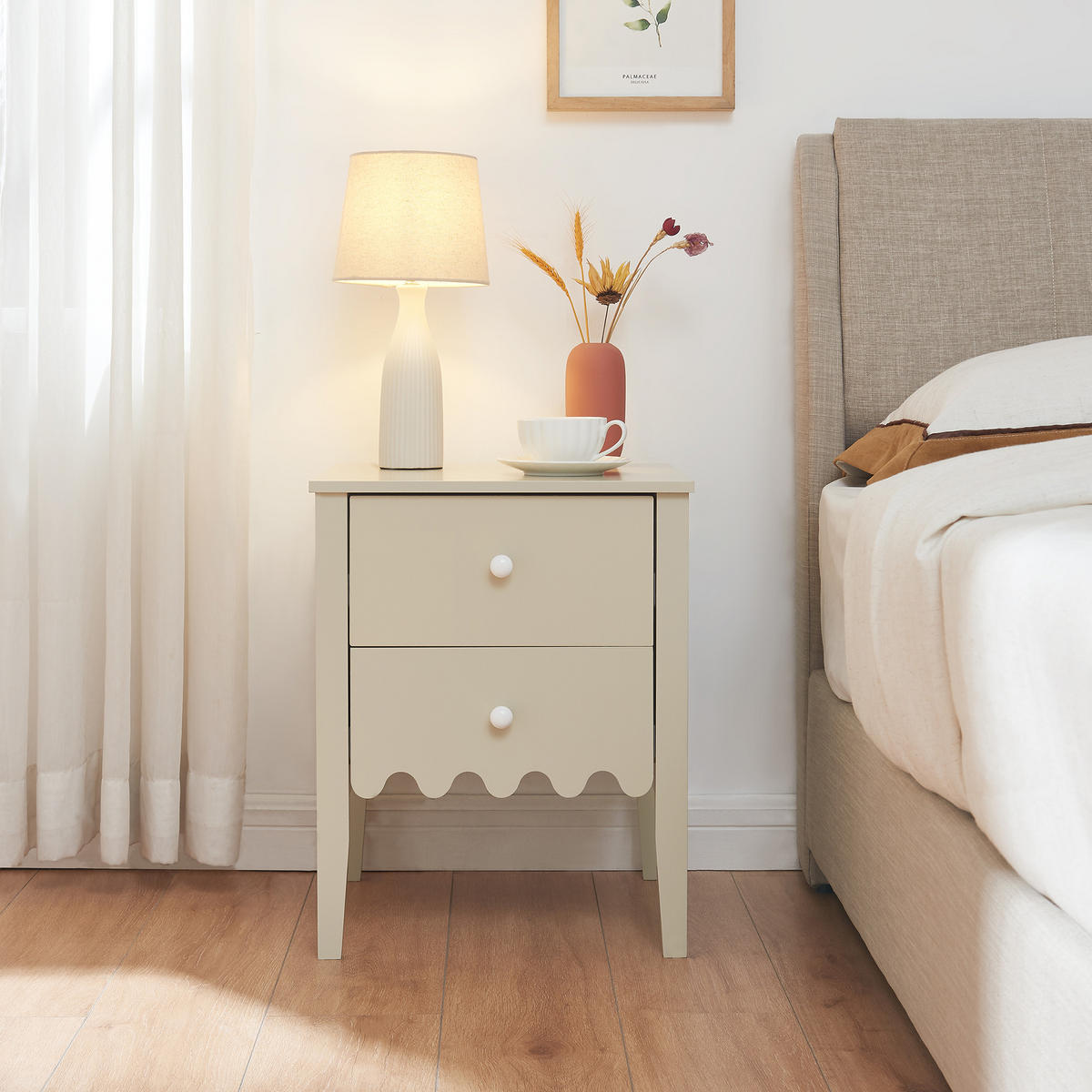 NOČNÍ STOLEK Luspoo II. - krémová, kompozitní dřevo (40/50/40cm) - [en.casa]
