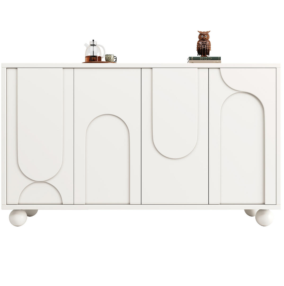 SIDEBOARD 120/35/71 cm in Weiß mit cremefarbenen Fronten und verstellbarem Einlegeboden - Weiß, Holzwerkstoff (120/71/35cm) - Flora Grace
